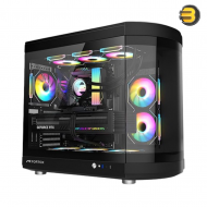 Tortox Vidrio Mid-Tower ATX Gaming Case Black – Curved Tempered Glass, 6x Pre-installed ARGB PWM Fans, USB Type-C, 360mm Radiator Support