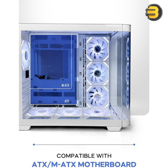 Tortox Curvo Mid-Tower ATX Gaming Case – White, 7x Pre-installed 120mm ARGB PWM Fans, USB Type-C, 360mm Radiator Support, Tempered Glass