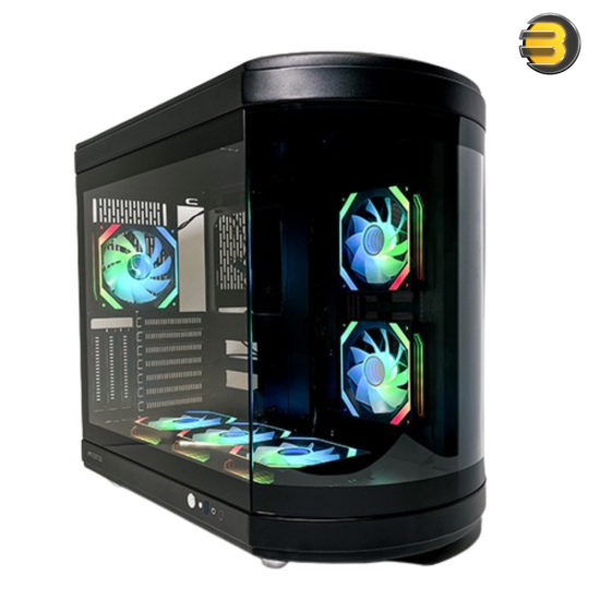 Tortox Vidrio Mid-Tower ATX Gaming Case Black – Curved Tempered Glass, 6x Pre-installed ARGB PWM Fans, USB Type-C, 360mm Radiator Support