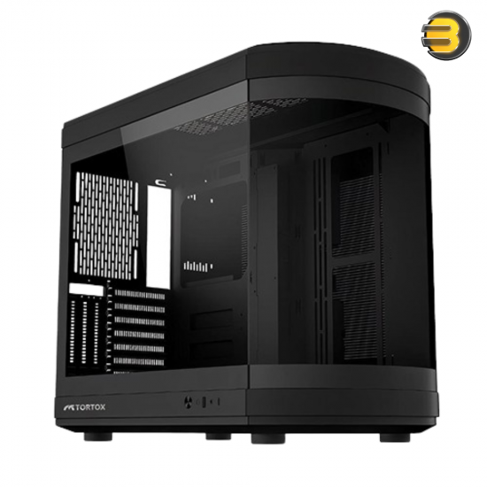 Tortox Vidrio Mid-Tower ATX Gaming Case Black – Curved Tempered Glass, 6x Pre-installed ARGB PWM Fans, USB Type-C, 360mm Radiator Support
