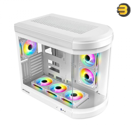 Tortox Vidrio Mid-Tower ATX Gaming Case White – Curved Tempered Glass, 6x Pre-installed ARGB PWM Fans, USB Type-C, 360mm Radiator Support