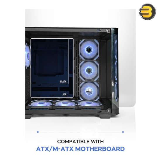 Tortox Curvo Mid-Tower ATX Gaming Case – Matte Black, 7x Pre-installed 120mm ARGB PWM Fans, USB Type-C, 360mm Radiator Support, Tempered Glass