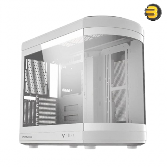 Tortox Vidrio Mid-Tower ATX Gaming Case White – Curved Tempered Glass, 6x Pre-installed ARGB PWM Fans, USB Type-C, 360mm Radiator Support