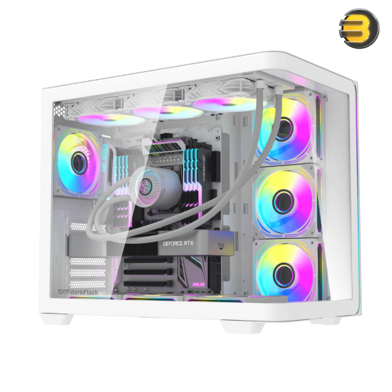 Tortox Curvo V2 White Mid-Tower ATX Gaming Case – 7x Pre-installed 120mm ARGB PWM Fans, USB Type-C, 360mm Radiator Support, Tempered Glass, Remote RGB Control