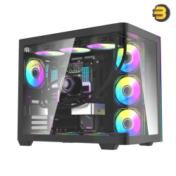 Tortox Curvo V2 Black Mid-Tower ATX Gaming Case – 7x Pre-installed 120mm ARGB PWM Fans, USB Type-C, 360mm Radiator Support, Tempered Glass, Remote RGB Control