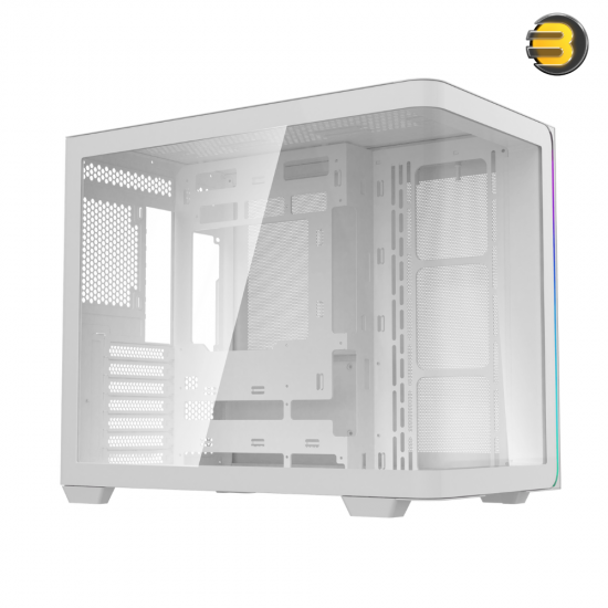 Tortox Curvo V2 White Mid-Tower ATX Gaming Case – 7x Pre-installed 120mm ARGB PWM Fans, USB Type-C, 360mm Radiator Support, Tempered Glass, Remote RGB Control