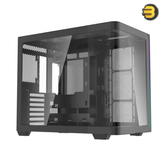Tortox Curvo V2 Black Mid-Tower ATX Gaming Case – 7x Pre-installed 120mm ARGB PWM Fans, USB Type-C, 360mm Radiator Support, Tempered Glass, Remote RGB Control