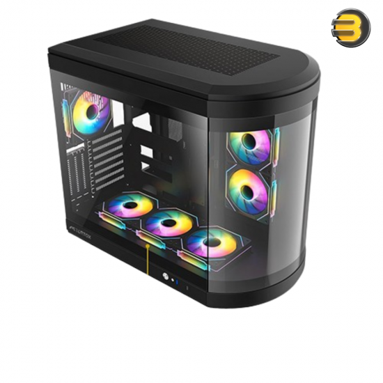 Tortox Vidrio Mid-Tower ATX Gaming Case Black – Curved Tempered Glass, 6x Pre-installed ARGB PWM Fans, USB Type-C, 360mm Radiator Support