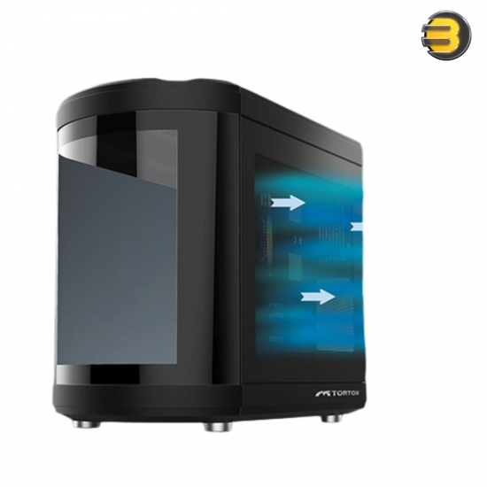 Tortox Vidrio Mid-Tower ATX Gaming Case Black – Curved Tempered Glass, 6x Pre-installed ARGB PWM Fans, USB Type-C, 360mm Radiator Support