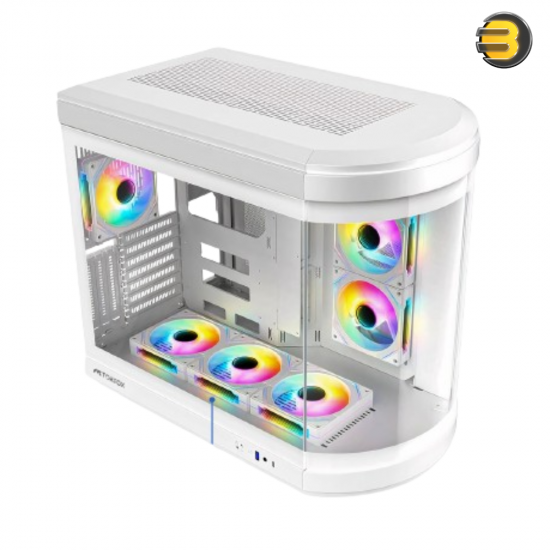 Tortox Vidrio Mid-Tower ATX Gaming Case White – Curved Tempered Glass, 6x Pre-installed ARGB PWM Fans, USB Type-C, 360mm Radiator Support