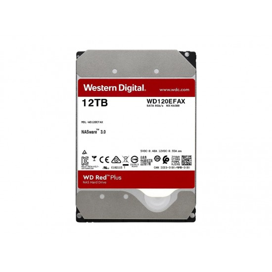 WD Red Plus 12TB NAS Hard Disk Drive - 5400 RPM Class SATA 6Gb/s, CMR, 256MB Cache, 3.5 Inch - WD120EFAX