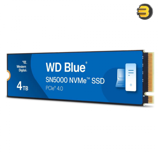 WD Blue SN5000 WDS400T4B0E 4TB NVMe SSD — M.2 2280, PCIe Gen4 x4 Interface, Sequential Read up to 5,500 MB/s, Sequential Write up to 4,880 MB/s, 690K IOPS Random Read, 900K IOPS Random Write, 1200 TBW Endurance, Western Digital 3D NAND