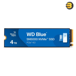 WD Blue SN5000 WDS400T4B0E 4TB NVMe SSD — M.2 2280, PCIe Gen4 x4 Interface, Sequential Read up to 5,500 MB/s, Sequential Write up to 4,880 MB/s, 690K IOPS Random Read, 900K IOPS Random Write, 1200 TBW Endurance, Western Digital 3D NAND