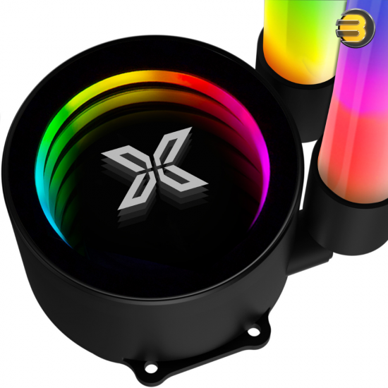 XIGMATEK Neon Aqua 360 CPU Liquid Cooler — ARGB LED Pump Head & Tube, 3PCS X22A Fan & Galaxy II Fan Control Kit - EN49912