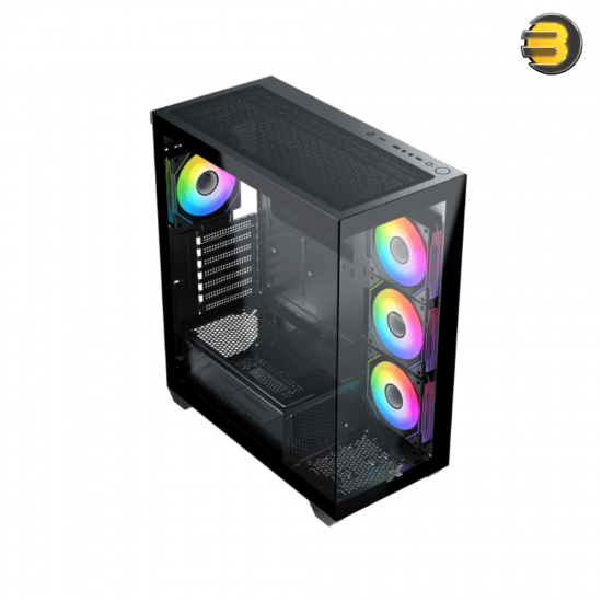 XIGMATEK Blast Black E-ATX PC Case with 4 ARGB Fans + X-Power 750W 80+ White Power Supply - Front & Left Seamless Tempered Glass, 3× G20A Reverse + 1× G20A Fans, ARGB Remote Control Box, USB 3.0 x1 & USB 2.0 x2
