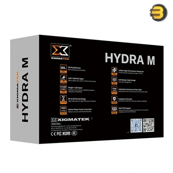 XIGMATEK Hydra M 750 (Full Modular, 750W, APFC DC to DC, AC 230V, 80 Plus Bronze, EU Power Cord, Color Box)