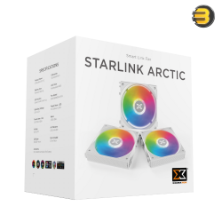 XIGMATEK Starlink Arctic 3x Fans ARGB White — White Easy Clip On & Smart Link Fan, ARGB & PWM Cable,Mini ARGB Controller,Color Box - EN41310 