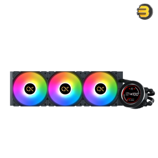 XIGMATEK FROZR-O II 360 — AIO Liquid Cooler, Black, LCD Pump Head, 3xX22A PWM ARGB Fan, Galaxy II Fan Control Box & Remote - EN40443