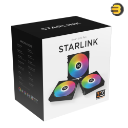 XIGMATEK Starlink 3x ARGB FANS With Smart Link — Black Easy Clip On & Smart Link Fan,ARGB & PWM Cable,Mini ARGB Controller,Color Box - EN41303 