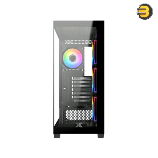 XIGMATEK Blast Black E-ATX PC Case with 4 ARGB Fans + X-Power 750W 80+ White Power Supply - Front & Left Seamless Tempered Glass, 3× G20A Reverse + 1× G20A Fans, ARGB Remote Control Box, USB 3.0 x1 & USB 2.0 x2