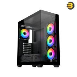 XIGMATEK Blast Black E-ATX PC Case with 4 ARGB Fans + X-Power 750W 80+ White Power Supply - Front & Left Seamless Tempered Glass, 3× G20A Reverse + 1× G20A Fans, ARGB Remote Control Box, USB 3.0 x1 & USB 2.0 x2