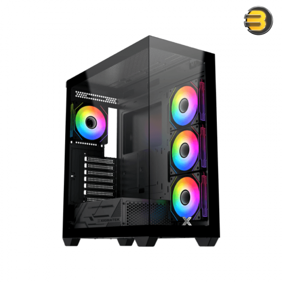 XIGMATEK Blast Black E-ATX PC Case with 4 ARGB Fans + X-Power 750W 80+ White Power Supply - Front & Left Seamless Tempered Glass, 3× G20A Reverse + 1× G20A Fans, ARGB Remote Control Box, USB 3.0 x1 & USB 2.0 x2