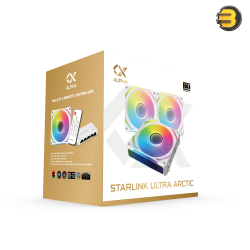 XIGMATEK Starlink Ultra Arctic 3x Fans ARGB White — 3PCS White Easy Clip On & Smart Link Fan,ARGB & PWM Cable,Galaxy II Fan Control Box & Remote,Color Box - EN40856