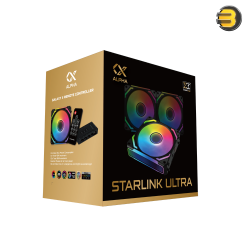 XIGMATEK Starlink Ultra 3x ARGB Fans — 3PCS Black Easy Clip On & Smart Link Fan,ARGB & PWM Cable,Galaxy II Fan Control Box & Remote,Color Box - EN40412