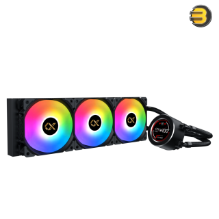 XIGMATEK FROZR-O II 360 — AIO Liquid Cooler, Black, LCD Pump Head, 3xX22A PWM ARGB Fan, Galaxy II Fan Control Box & Remote - EN40443