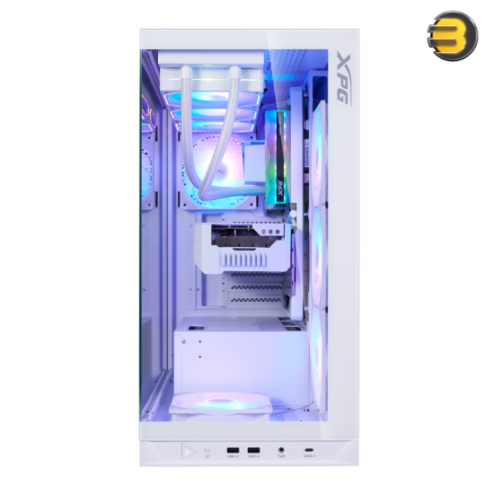 XPG INVADER X Mid-Tower PC Chassis - Tempered Glass Side Panel - 5 x ARGB Fans - Vertical GPU Mounting with PCIe 4.0 Riser - Liquid Cooling Support (360mm Radiator) - ATX/Micro-ATX/Mini-ITX - White