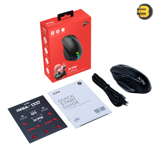 XPG ALPHA Wireless Gaming Mouse - Tri-Mode Connectivity (2.4G, Bluetooth 5.1, Wired USB-C) - PAW 3335 Sensor - 16,000 DPI Adjustable (via PRIME) - Up to 60 Hours Battery Life - OMRON 60M Click Switches - RGB Lighting - Lightweight 98g - Windows Compatible