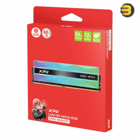 XPG Lancer Neon RGB DDR5 32GB (2x16GB) 6400MHz CL32 Dual-Channel Memory Kit — U-DIMM, Silver Grey Heatsink, 1.35V, PMIC, ECC, Intel XMP 3.0 & AMD EXPO Support, Customizable RGB Lighting, 133.35x40x8.7mm XPG Lancer Neon RGB DDR5 32GB (2x16GB) 6400MHz CL32 Dual-Channel Memory Kit — U-DIMM, Silver Grey Heatsink, 1.35V, PMIC, ECC, Intel XMP 3.0 & AMD EXPO Support, Customizable RGB Lighting, 133.35x40x8.7mm