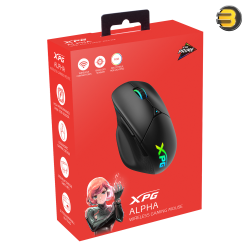 XPG ALPHA Wireless Gaming Mouse - Tri-Mode Connectivity (2.4G, Bluetooth 5.1, Wired USB-C) - PAW 3335 Sensor - 16,000 DPI Adjustable (via PRIME) - Up to 60 Hours Battery Life - OMRON 60M Click Switches - RGB Lighting - Lightweight 98g - Windows Compatible