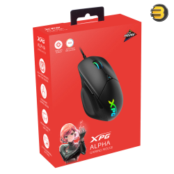 XPG ALPHA Gaming Mouse - Wired USB-C - PAW 3335 Sensor - 16,000 DPI Adjustable (via PRIME) - OMRON Switches Rated for 60M Clicks - RGB Lighting - 6 Buttons - Lightweight 78g - Windows Compatible