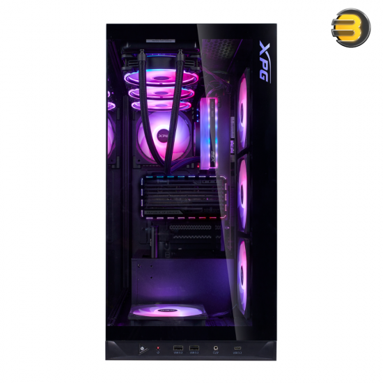 XPG INVADER X Mid-Tower PC Chassis - Tempered Glass Side Panel - 5 x ARGB Fans - Vertical GPU Mounting with PCIe 4.0 Riser - Liquid Cooling Support (360mm Radiator) - ATX/Micro-ATX/Mini-ITX - Black