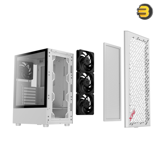 XPG Valor AIR Compact Mid Tower ATX PC Case — Magnetic MESH Front Bezel with Streamline Carving Pattern Design, Removable Dust Filter, 4 x 120 mm Fans Installed - White