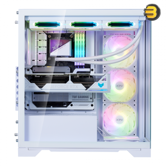 XPG INVADER X Mid-Tower PC Chassis - Tempered Glass Side Panel - 5 x ARGB Fans - Vertical GPU Mounting with PCIe 4.0 Riser - Liquid Cooling Support (360mm Radiator) - ATX/Micro-ATX/Mini-ITX - White