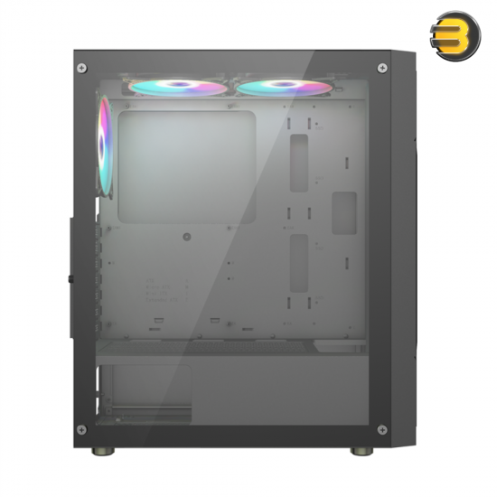Xander Velox Plus WCE0504 mid tower PC case with high-airflow front mesh panel, left side tempered glass, 4 pre-installed ARGB fans and included 600W 80 Plus White PSU