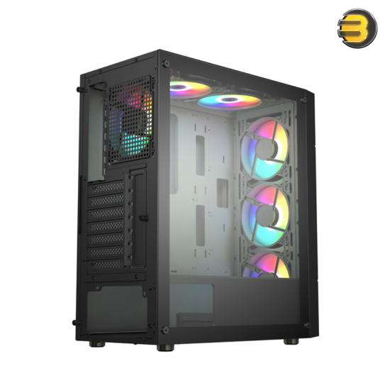 Xander Velox II TG/Mesh mid tower PC case with high-airflow mesh front panel, tempered glass side, 4 pre-installed ARGB fans and 700W 80 Plus White PSU