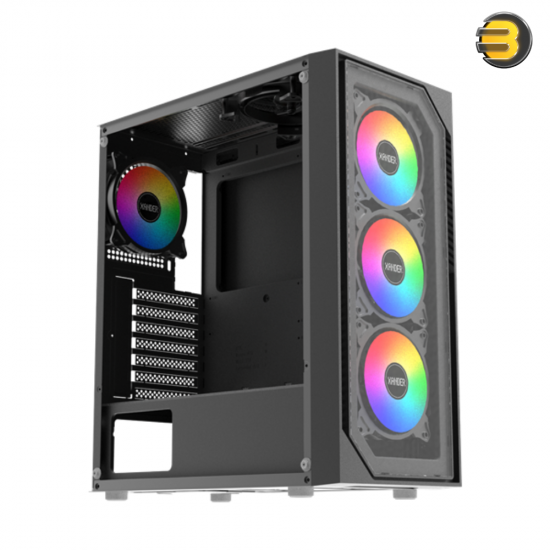 Xander Velox II TG/Mesh mid tower PC case with high-airflow mesh front panel, tempered glass side, 4 pre-installed ARGB fans and 700W 80 Plus White PSU