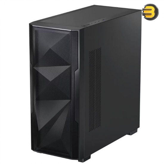 Xander Velox Flow WCE0917 mid tower PC case with high-airflow mesh front, tempered glass side, 4 pre-installed ARGB fans, 750W PSU and 400mm GPU clearance