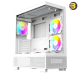 Xander Gaming Jupiter II White E-ATX PC case bundle with front and side tempered glass, 6 pre-installed ARGB fans, ARGB hub, and included 850W PSU