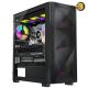 Xander Velox Flow WCE0917 mid tower PC case with high-airflow mesh front, tempered glass side, 4 pre-installed ARGB fans, 750W PSU and 400mm GPU clearance