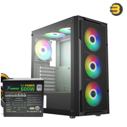 Xander Hulk 4 ARGB Fans Mesh Mid Tower Gaming Case With 600W 80+ PSU Black —  Supports E-ATX/ATX/Micro-ATX/Mini-ITX Motherboards, Tempered Glass Side Panel