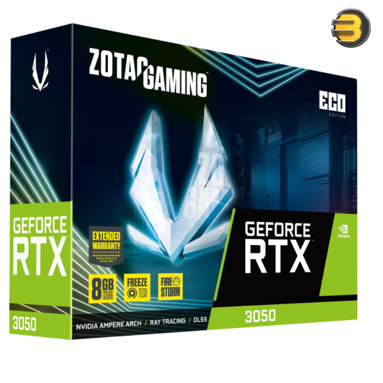 ZOTAC GAMING GeForce RTX 3050 ECO Edition 8GB GDDR6 — 128-bit 14 Gbps PCIE 4.0 Gaming Graphics Card, Active Fan Control, FREEZE Fan Stop, ZT-A30500K-10M