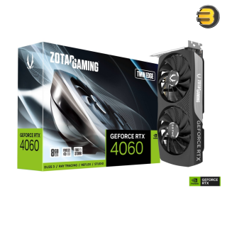 ZOTAC GAMING GeForce RTX 4060 8GB Twin Edge — NVIDIA DLSS 3, Metal Backplate, Freeze Fan Stop - ZT-D40600E-10M ZOTAC GAMING GeForce RTX 4060 8GB Twin Edge — NVIDIA DLSS 3, Metal Backplate, Freeze Fan Stop - ZT-D40600E-10M