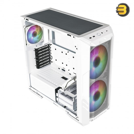 Cooler Master HAF 500 High Airflow ATX Mid-Tower with Mesh Front Panel, Dual 200mm ARGB Lighting Fans, Rotatable GPU Fan, USB 3.2 Gen 2 Type C and Tempered Glass