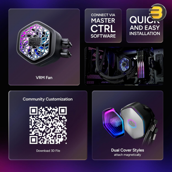 Cooler Master MasterLiquid Atmos II 360 VRM Fan Black Cooler Master MasterLiquid Atmos II 360 VRM Fan – ARGB Liquid CPU Cooler
