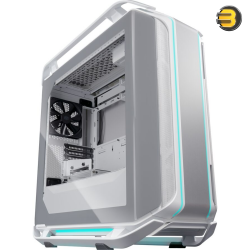 Cooler Master COSMOS C700M White with PCI Vertical Gen 4, ARGB Lighting, Aluminum Panels, a Riser Cable, and Curved Tempered Glass 