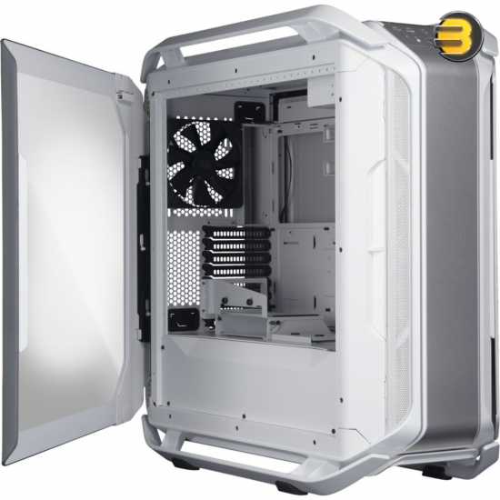 Cooler Master COSMOS C700M White with PCI Vertical Gen 4, ARGB Lighting, Aluminum Panels, a Riser Cable, and Curved Tempered Glass